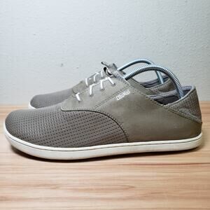 OluKai Men's Size 9.5 Nohea Moku No Tie Boat Shoes Beige Coastal Casual Nautical